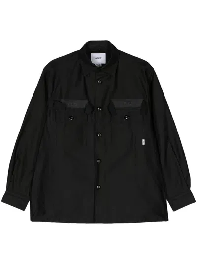 Wtaps Black Logo-embroidered Cotton Shirt In Schwarz