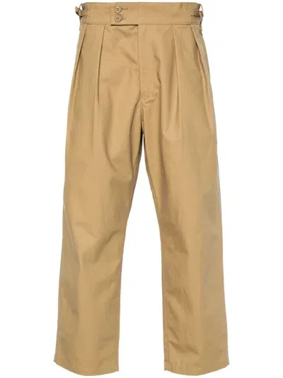 Wtaps Pleat-detailing Cotton Trousers In Neutrals