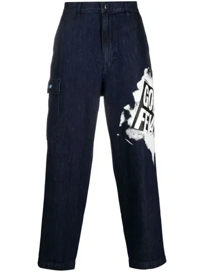 Wtaps Logo-print Cotton Trousers In Blue