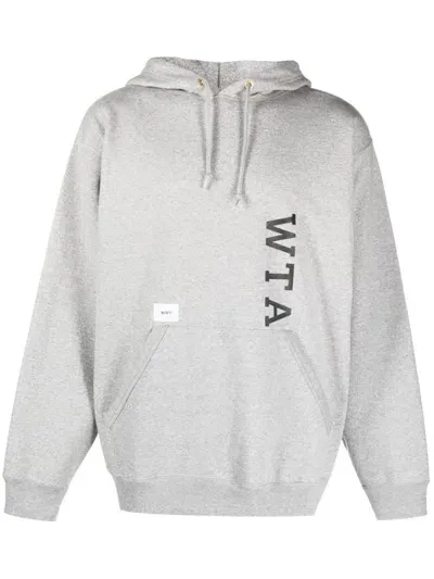 Wtaps Grey Logo Print Cotton Hoodie