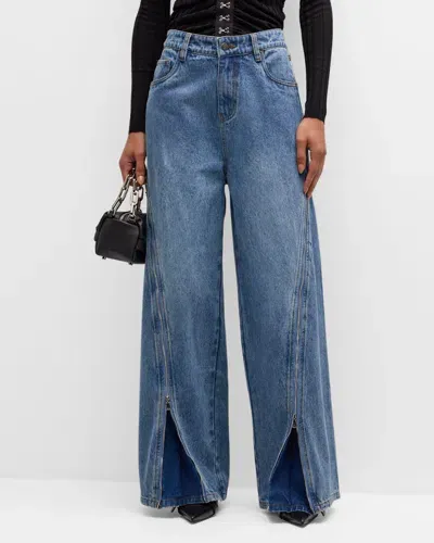 Wynn Hamlyn Wide-leg Zipper Jeans In Indigo