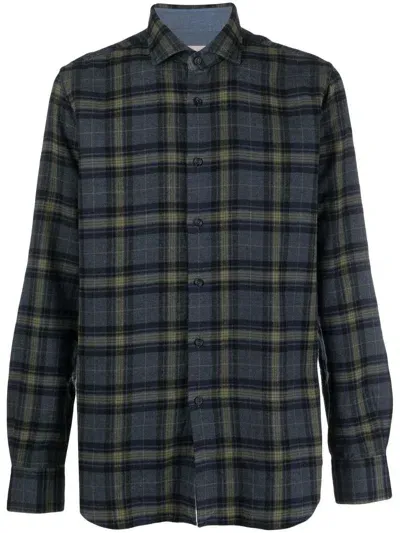 Xacus Tartan-check Felted-finish Shirt In Blue