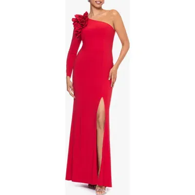 Xscape Evenings Ruffle One-shoulder Gown In Red