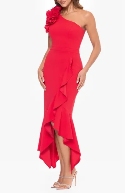 Xscape Evenings Ruffle Scuba Sheath Cocktail Dress In Red