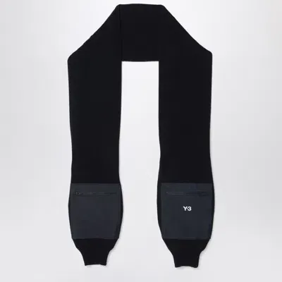 Y-3 Black Wool And Nylon Scarf With Sleeves