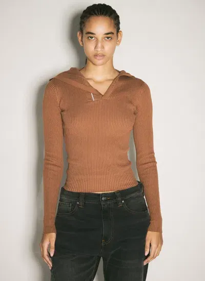 Y/project Pinched Shoulder Rib Sweater In Brown