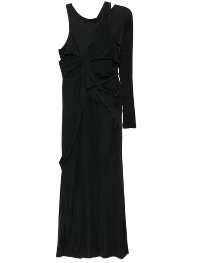 Yehuafan Asymmetric Sleeves Dress In Black