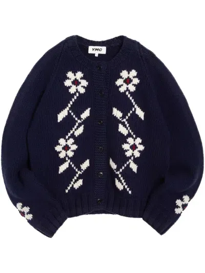 Ymc You Must Create Navy Atomic Flower Cardigan In Blue