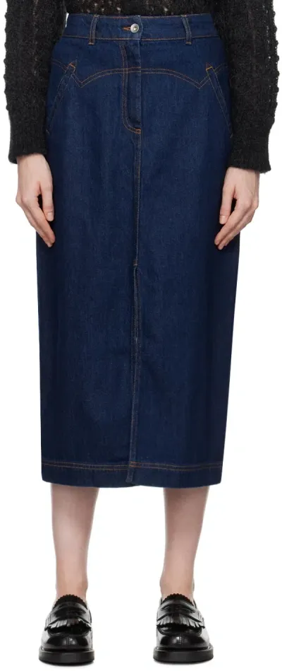 Ymc You Must Create Navy Dolly Denim Midi Skirt In 40-indigo