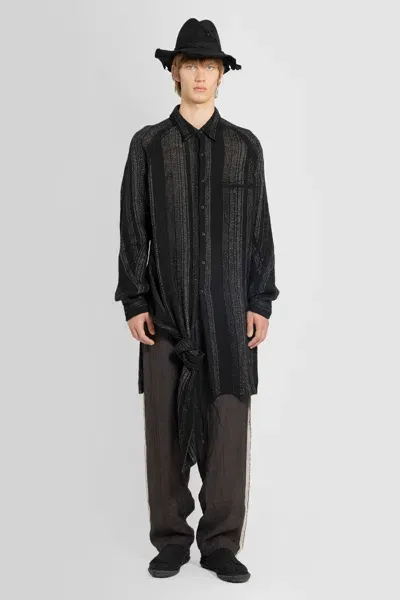 Yohji Yamamoto Stiped Knot-detail Shirt In Black