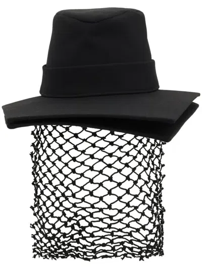 Yohji Yamamoto Mesh-detail Wool Fedora In Black