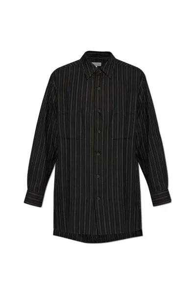 Yohji Yamamoto Striped Collared Long In Black