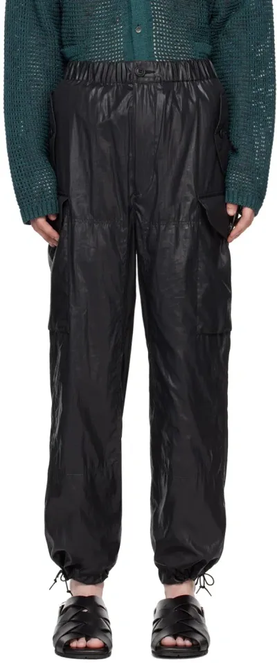 Yoke Black Crinkled Cargo Pants