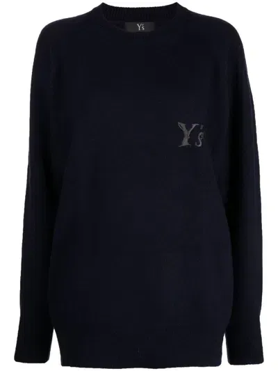 Y's Logo-embroidered Crew-neck Jumper In Blue