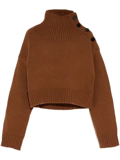 Yves Salomon Buttoned Wool-cashmere Turtleneck Sweater In Caramel