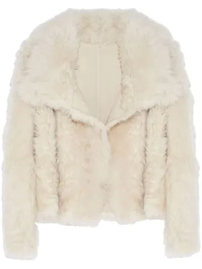 Yves Salomon Cropped Leather Jacket In White