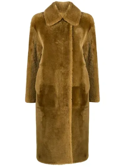 Yves Salomon Faux-fur Mid-length Coat In Brown