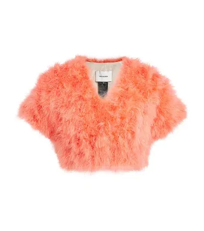 Yves Salomon Feather Short Cape In Pink