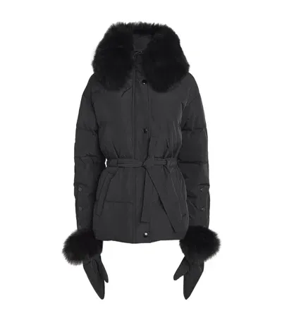 Yves Salomon Fur-trim Down Puffer Jacket With Mittens In Black