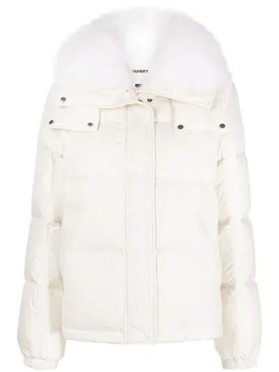 Yves Salomon Fur-trim Hooded Puffer Jacket In Neutrals