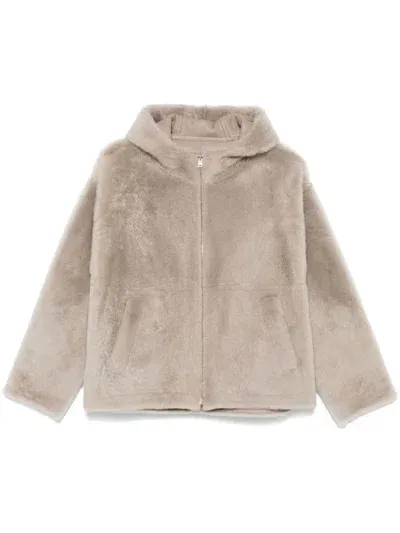 Yves Salomon Hooded Jacket In Neutrals