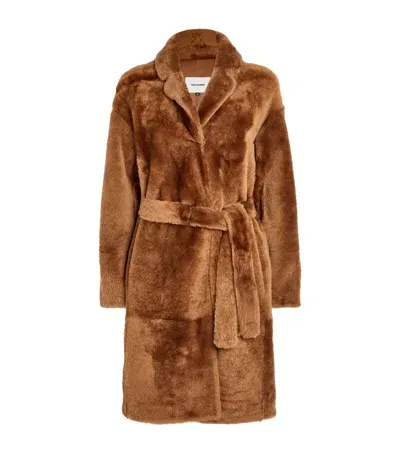 Yves Salomon Lamb Fur Wrap Coat In Beige