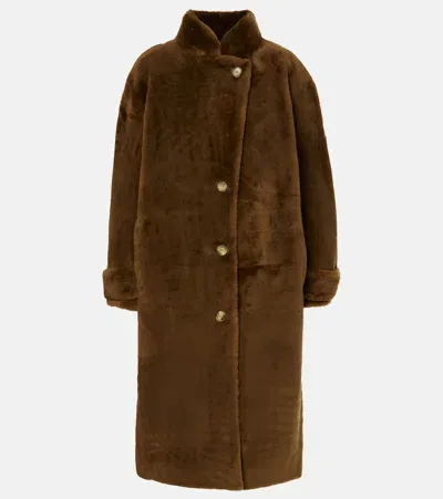 Yves Salomon Shearling Coat In Brown