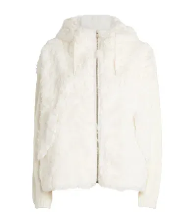 Yves Salomon Shearling-trim Knit Jacket In White