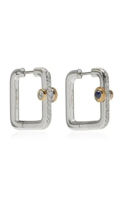 Yvonne Léon 9k White Gold; Diamond And Sapphire Earrings