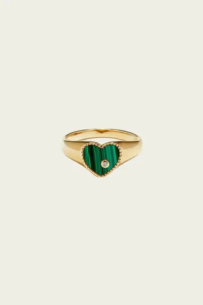 Yvonne Léon Baby Chevalière Heart Ring In Yellow Gold & Malachite