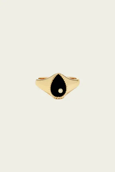 Yvonne Léon Baby Chevalière Pear Ring In Yellow Gold & Onyx