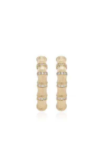 Yvonne Léon Bamboo 9k Yellow Gold Diamond Earrings