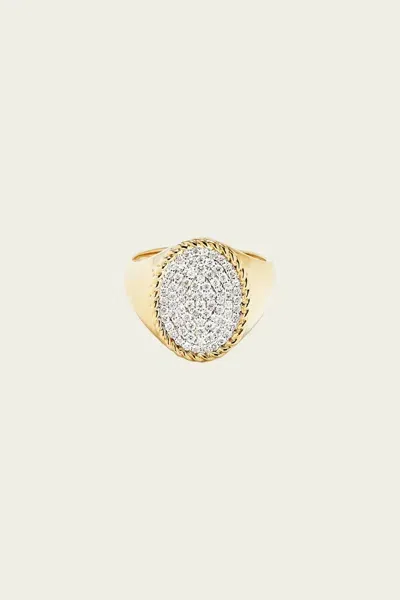 Yvonne Léon Chevalière Oval Ring In Yellow Gold & Diamonds