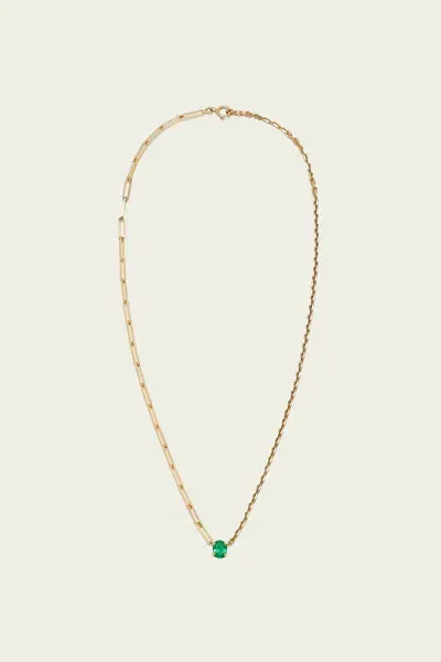 Yvonne Léon Emerald Solitaire Yellow Gold Necklace