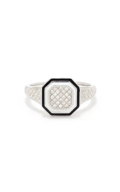 Yvonne Léon Mini Octogan 9k White Gold Diamond Signet Ring