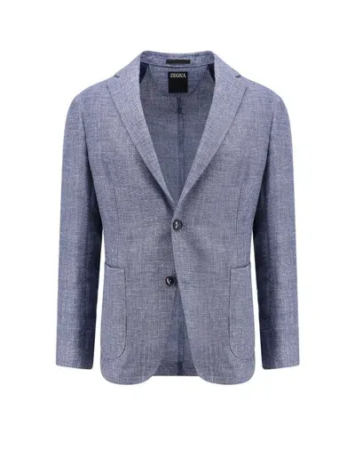 Z Zegna Z Zegan Single Breasted Tailored Blazer In Blue