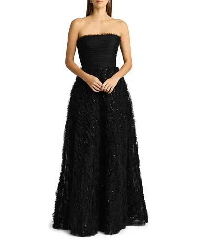 Zac Posen Pleated Top Gown In Black