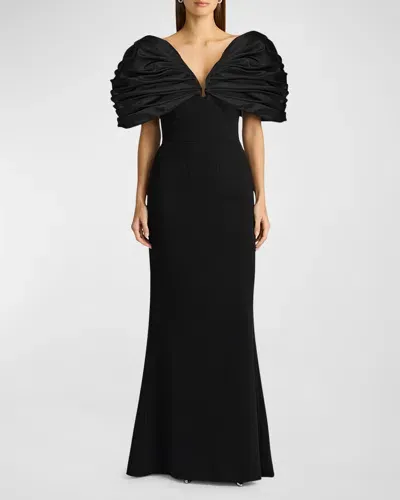 Zac Posen Taffeta And Crepe Mermaid Gown In Black