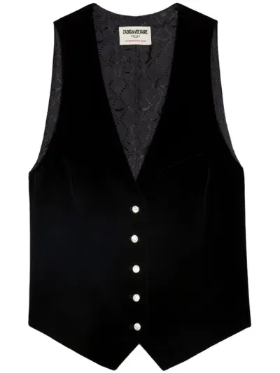 Zadig & Voltaire Emaux Velvet Vest In Noir