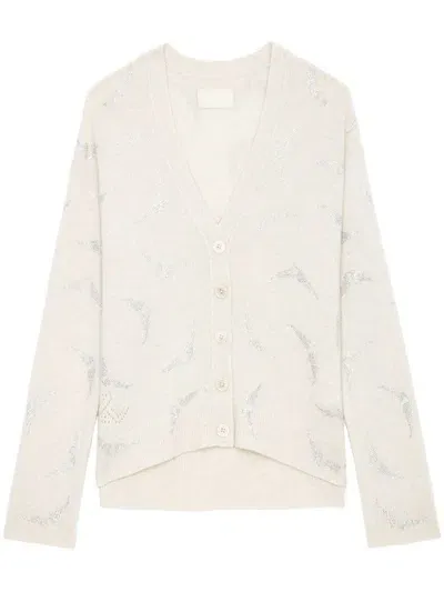 Zadig & Voltaire Mirka Strass Wings Cardigan In Flake