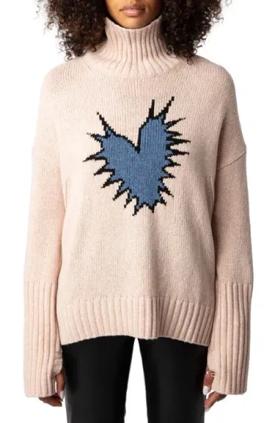 Zadig & Voltaire Alma Merino Wool Heart Spike Sweater In Sweet