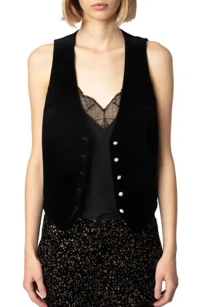 Zadig & Voltaire Emaux Velvet Vest In Noir