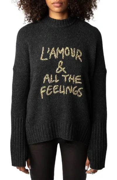 Zadig & Voltaire Malta Feelings Embroidered Merino Wool Sweater In Anthracite