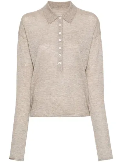 Zadig & Voltaire Polo-collar Mélange Cashmere Jumper In Nude & Neutrals