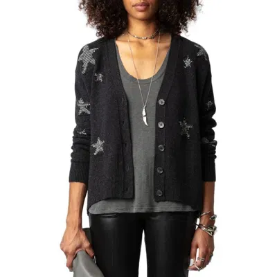 Zadig & Voltaire Tweed Star Cashmere Cardigan In Anthracite