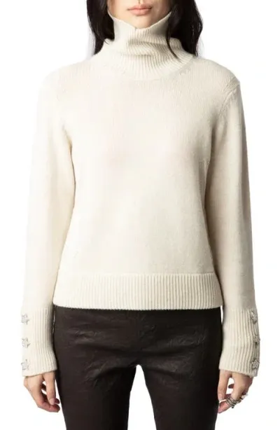 Zadig & Voltaire Rhinestone Trim Turtleneck Cashmere Sweater In Flake