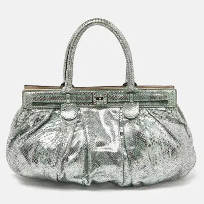 Pre-owned Zagliani Green/silver Python Puffy Hobo