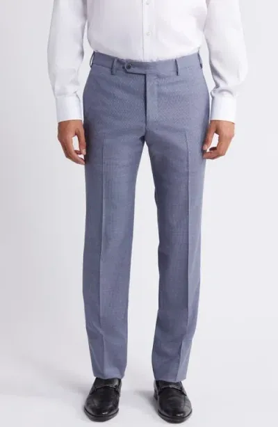 Zanella Parker Flat Front Stretch Wool Mini Check Dress Pants In Blue