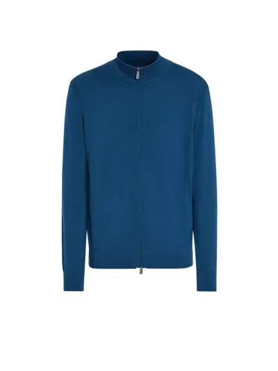 Zegna 12milmil12 Zipped Knit Cardigan In Blue