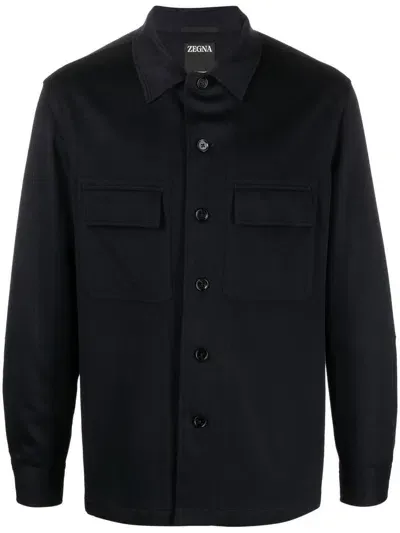 Zegna Alba Oasi Cashmere Overshirt In Blue